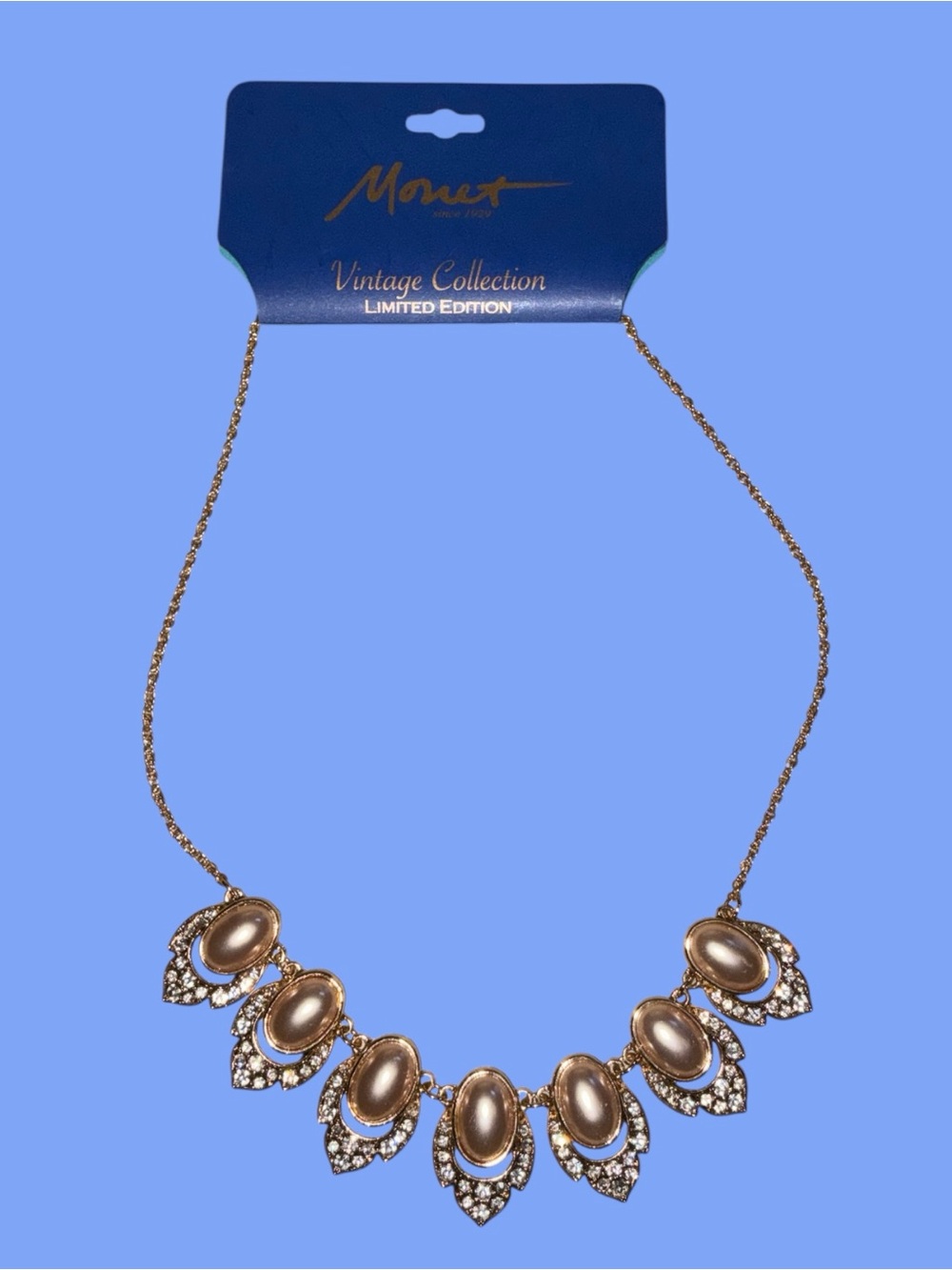 NWT Limited Edition Monet Rose Gold Pearl & Crystal Necklace